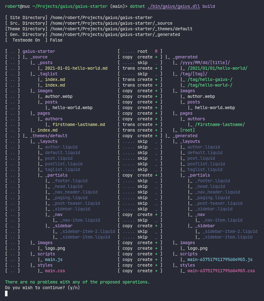 Display output from the Gaius build command